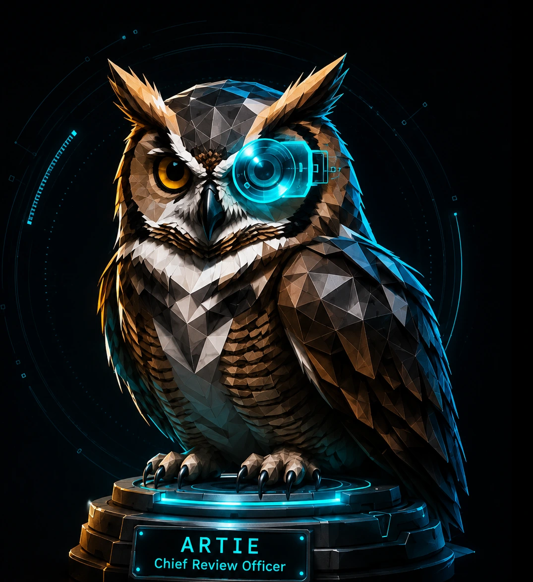 Artie, Strict Audit's cybernetic owl mascot